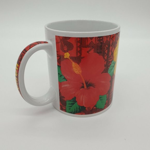 Island Treasures Coffee Mug Hawaiian Tropical Floral Hibiscus Aloha Red Yellow - Picture 3 of 12